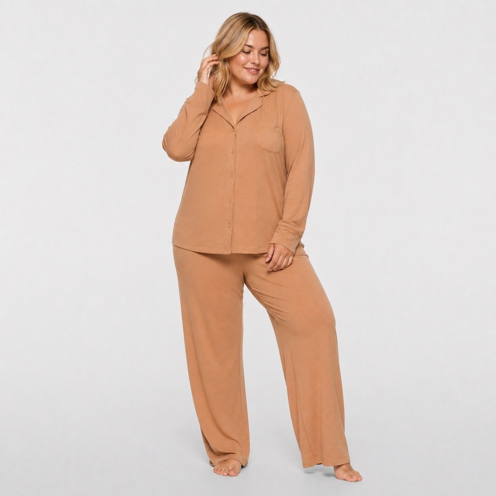 SKIMS‎ Sleep Set Long Sleeve Pajama Top + Pants Ochre 3X
